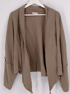 La Miel tan taupe textured open front raw hem cardigan lightweight sweater